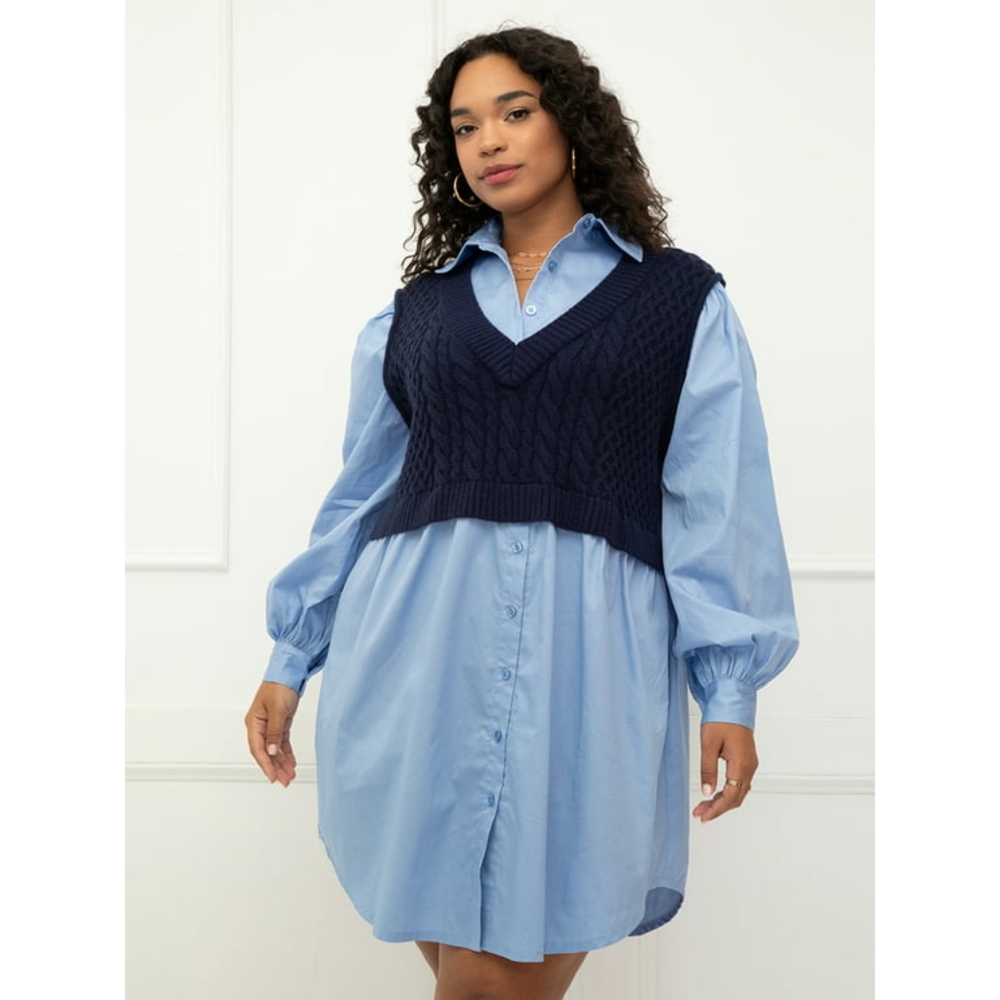 Shirt dress with vest
